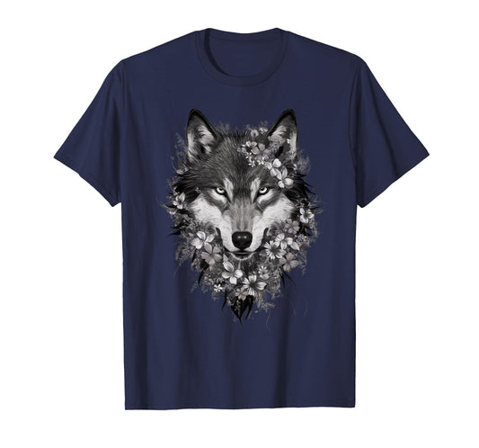 Floral Wolf Vintage Flowers Wolf Face for Wolves Lover T-Shirt
