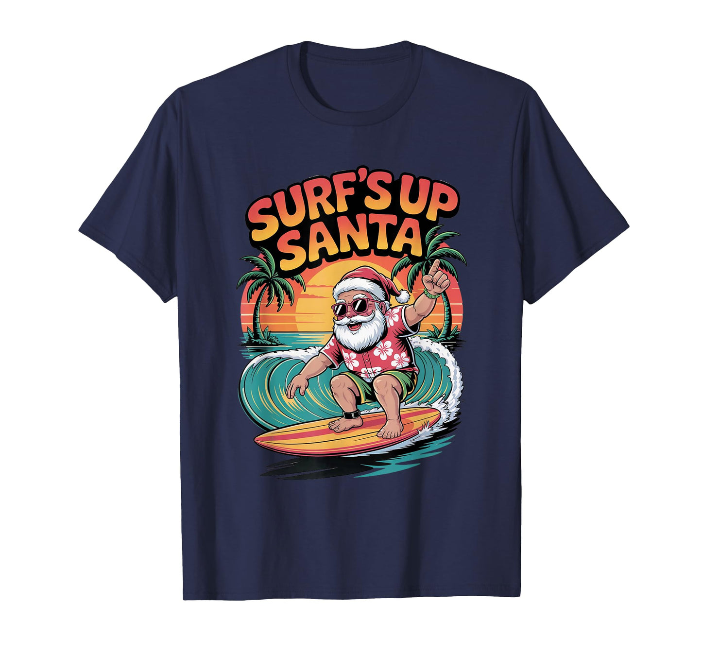 Surf’s Up Santa Retro Tropical Christmas Holiday Vibes T-Shirt