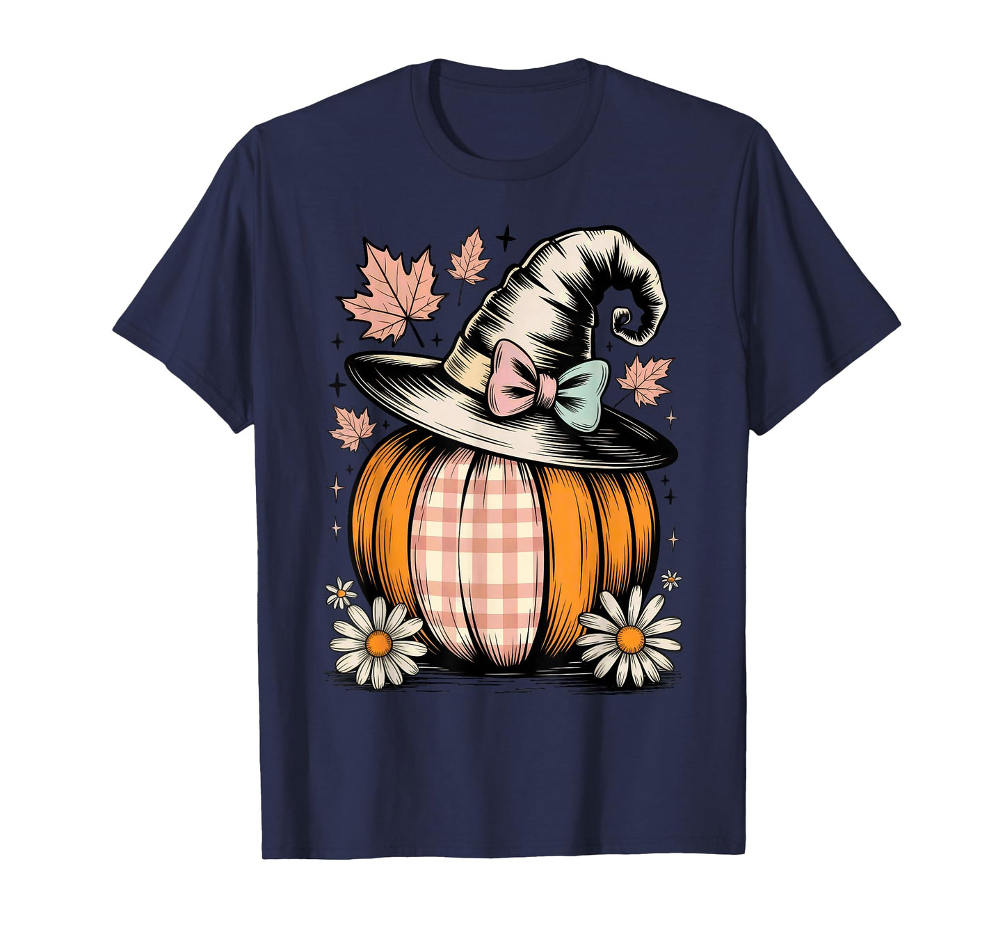Fall Pumpkin with Witch Hat Coquette Halloween T-Shirt