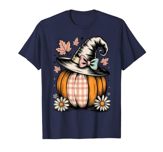 Fall Pumpkin with Witch Hat Coquette Halloween T-Shirt