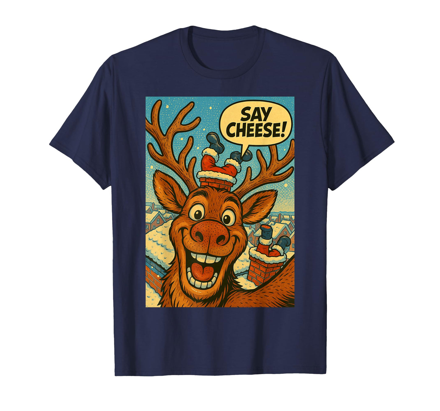 Funny Reindeer Selfie Santa Boys Girls Christmas T-Shirt