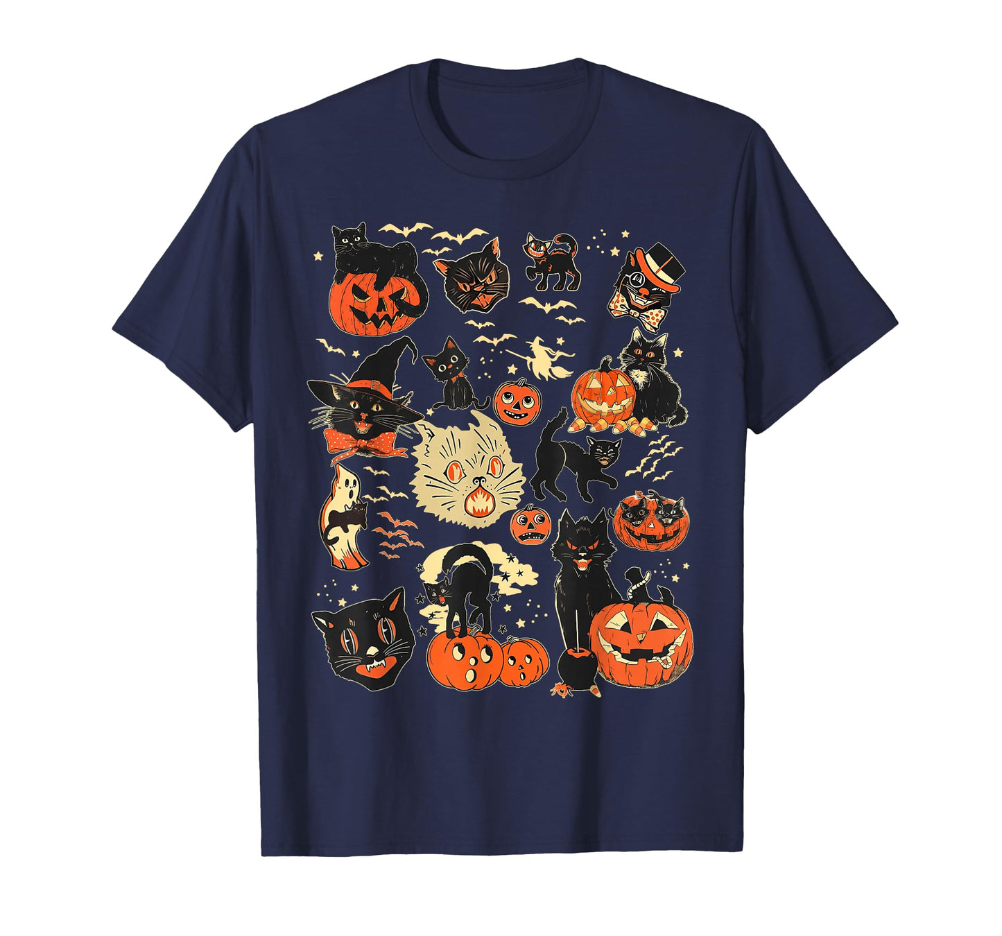 Retro Black Cat Halloween Pumpkin Costume for Women Men Kids T-Shirt