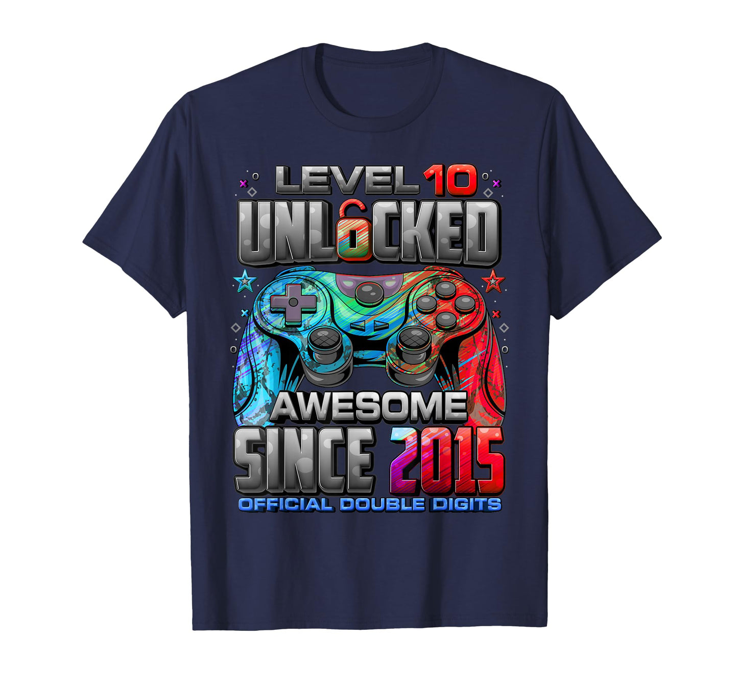 Level 10 Unlocked Awesome Since 2015 10th Birthday Gaming T-Shirt
