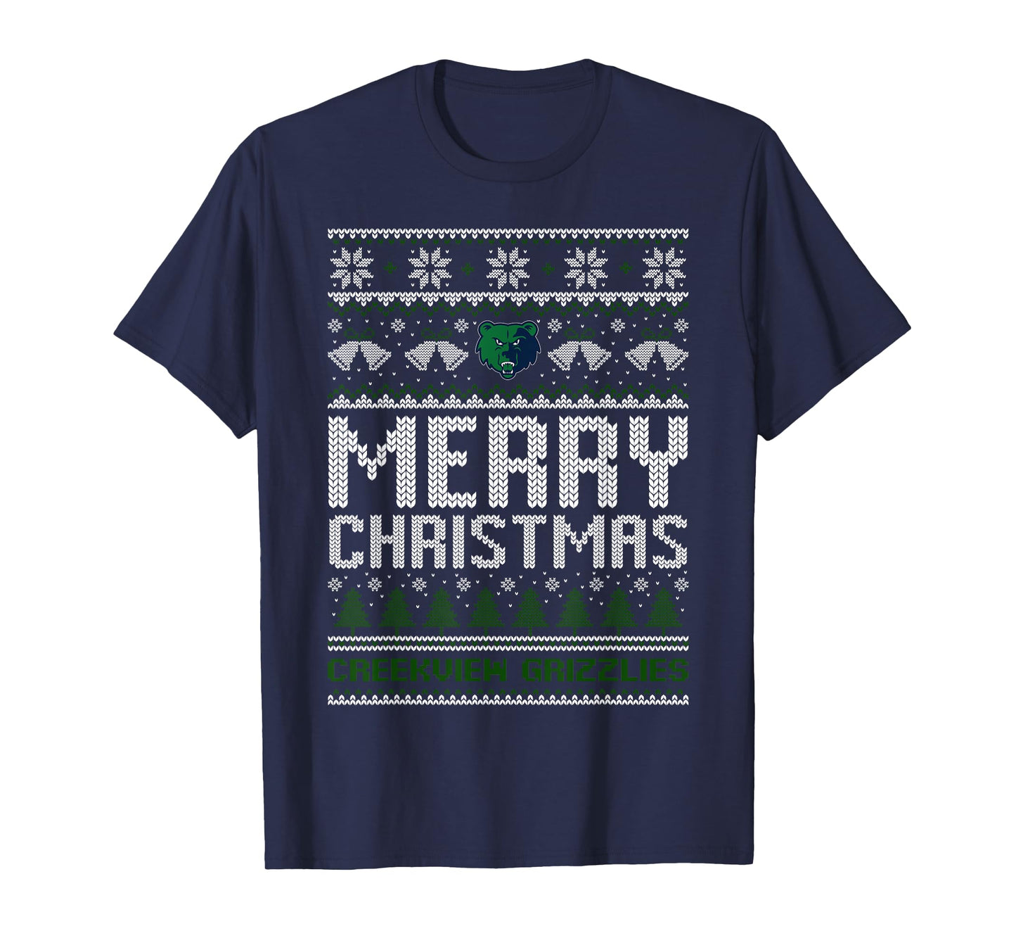 Creekview Grizzlies Logo Merry Christmas Ugly Sweater HS T-Shirt