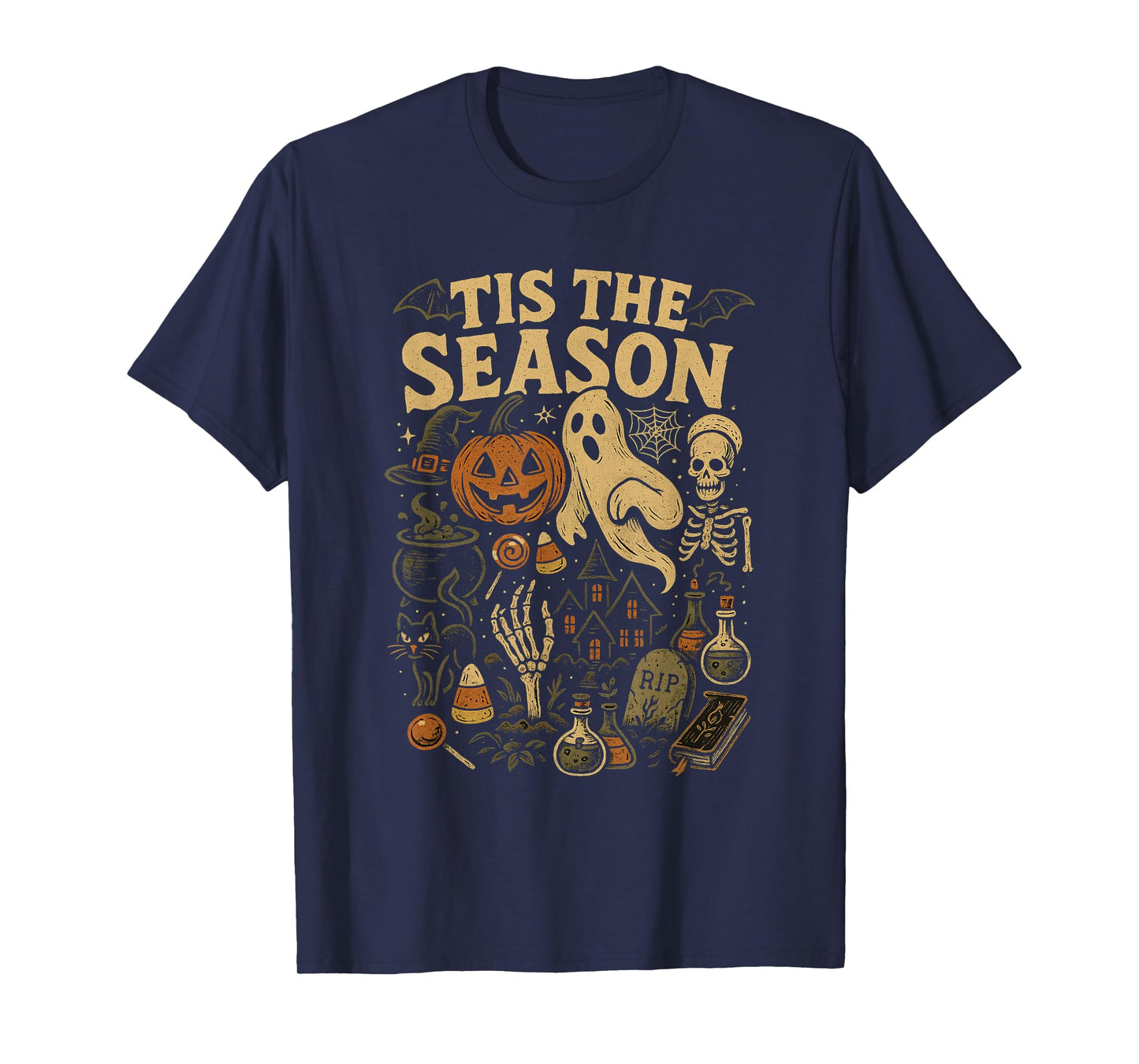 Tis The Season Halloween Retro Ghost Pumpkin Witch T-Shirt