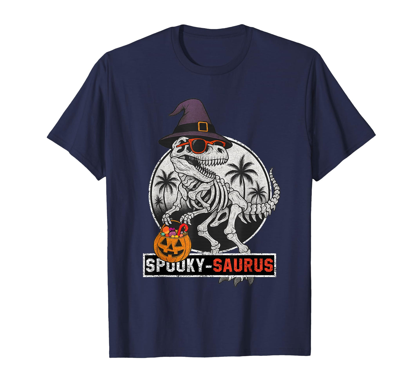 Halloween Saurus Skeleton Spooky Dinosaur Fun Witch Pumpkin T-Shirt