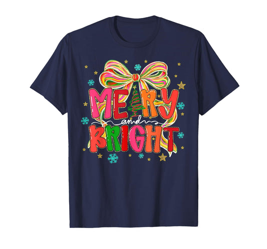 Coquette Bow Merry & Bright Christmas Xmas Pajamas Snowflake T-Shirt