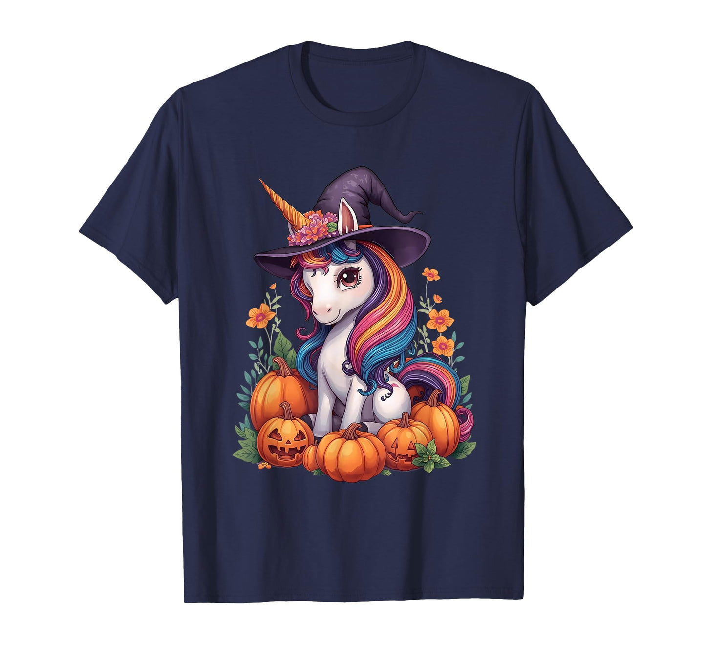 Cute Floral Unicorn Witch Halloween Matching Family Kids T-Shirt