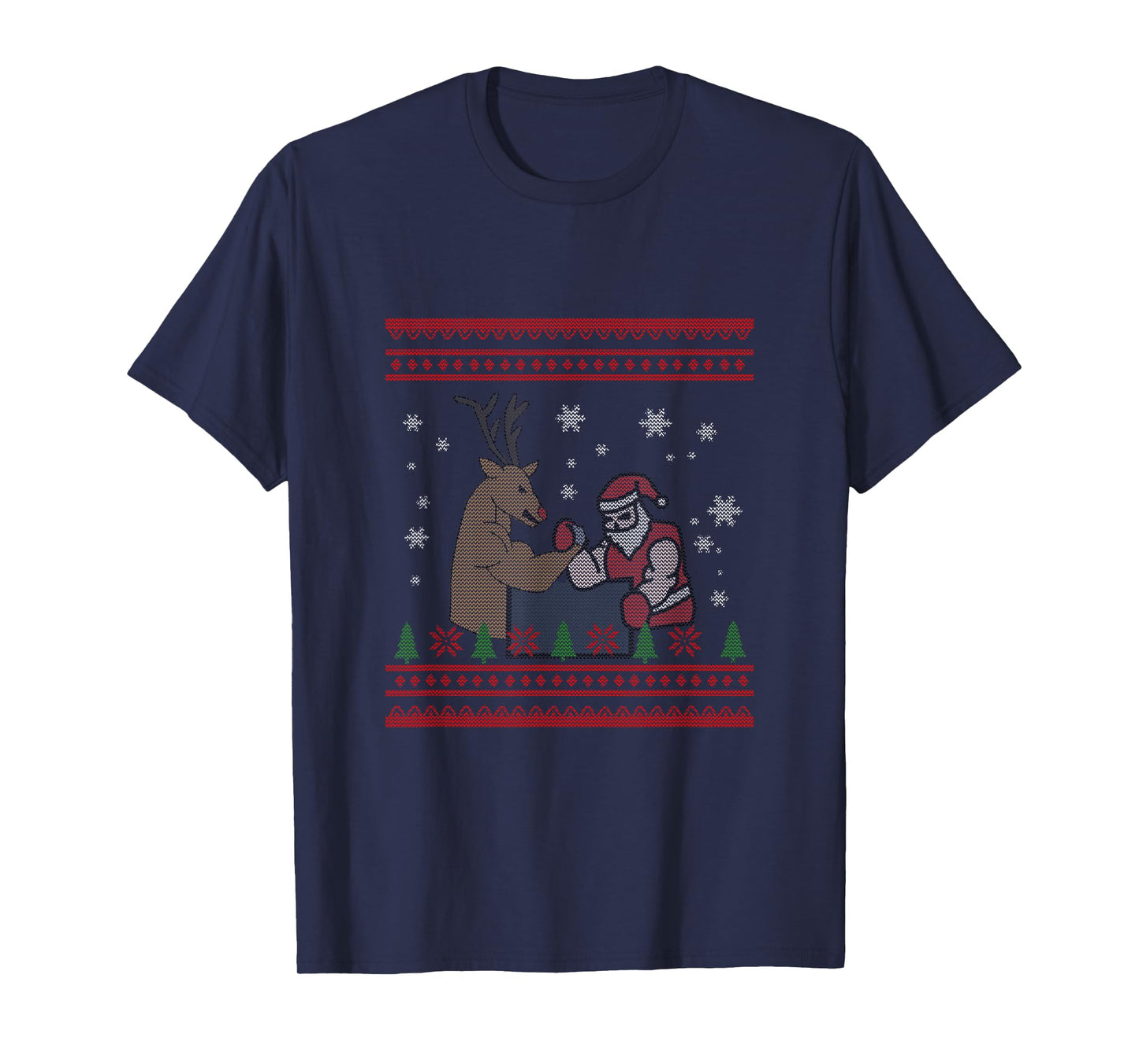 Funny Arm Wrestling Santa and Deer Ugly Sweater Design T-Shirt