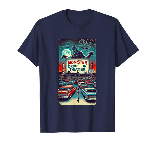 Retro Monster Horror Drive-In Halloween Design T-Shirt