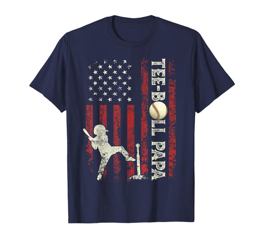 Tee-Ball Papa US Flag Gifts Dad Men Patriotic Fathers Day T-Shirt