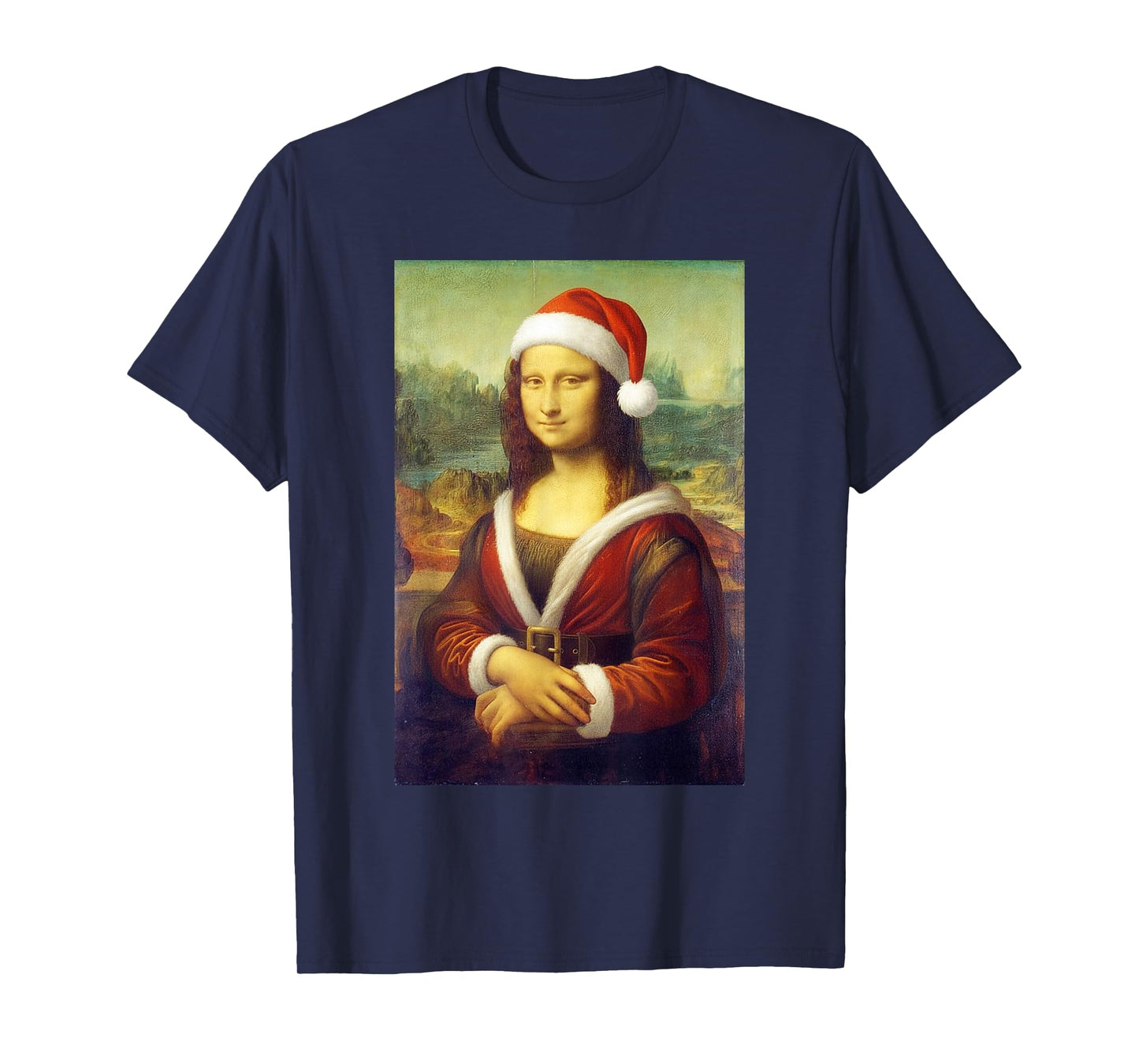 Mona Lisa Santa Hat Christmas Art Funny Parody T-Shirt