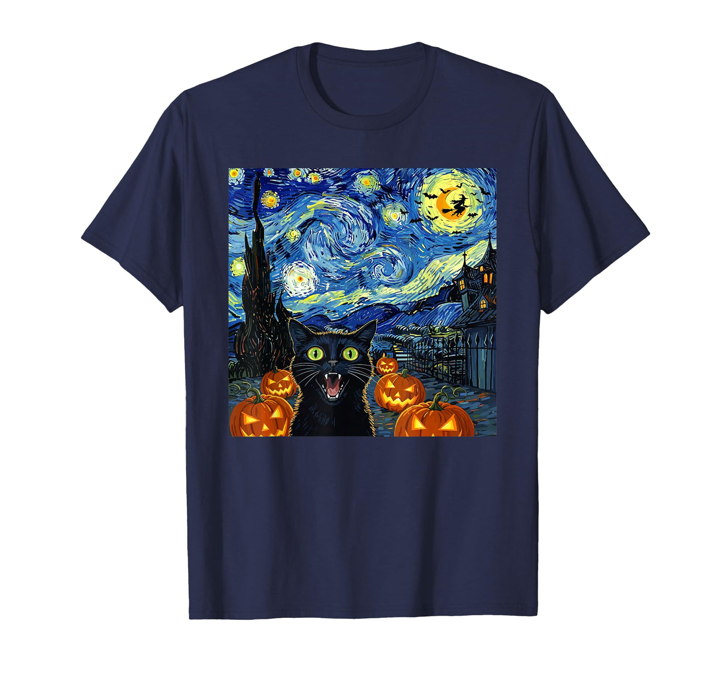 Halloween Black Cat Starry Night Witch Pumpkin Moon T-Shirt