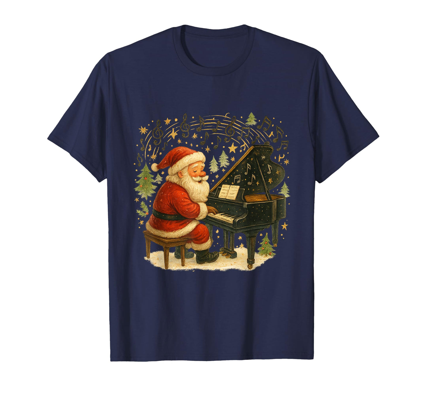 Santa at The Piano - Festive Holiday Design T-Shirt