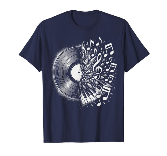 Vinyl Record Music Notes Retro Piano T-Shirt