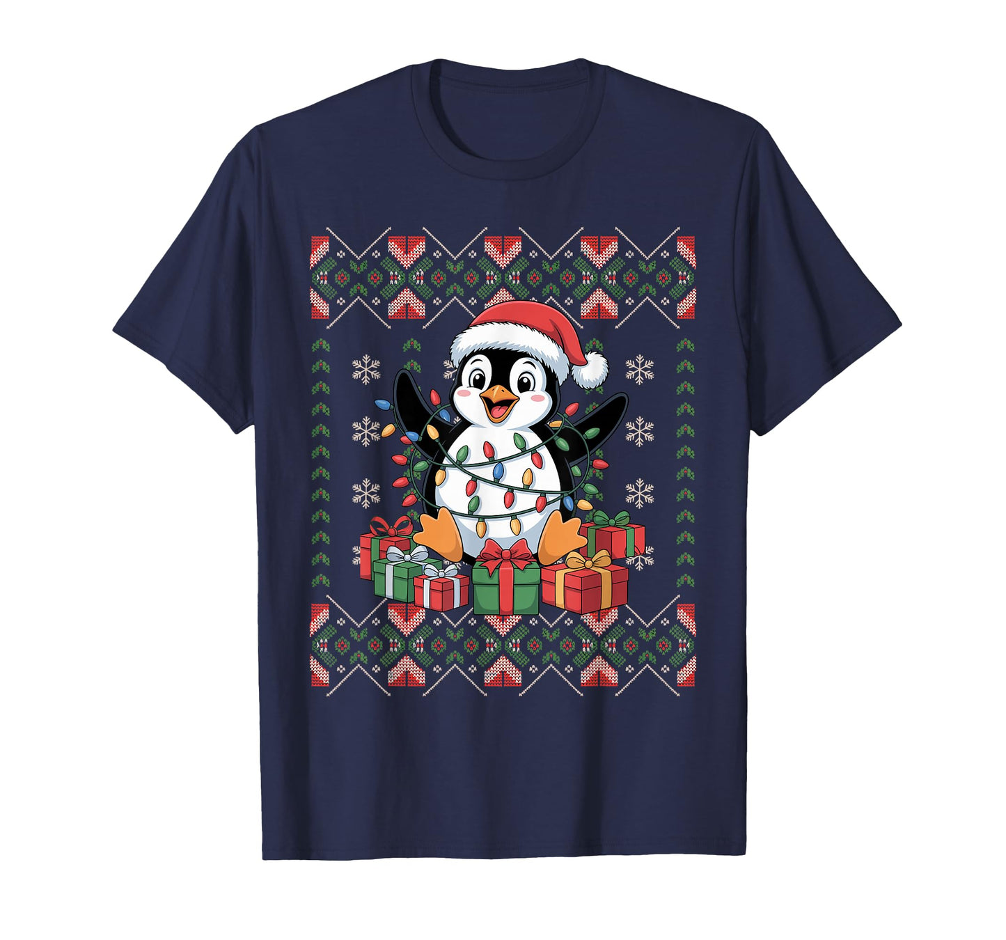 Santa Penguin Christmas Ugly Sweater Funny Holiday Pajamas T-Shirt