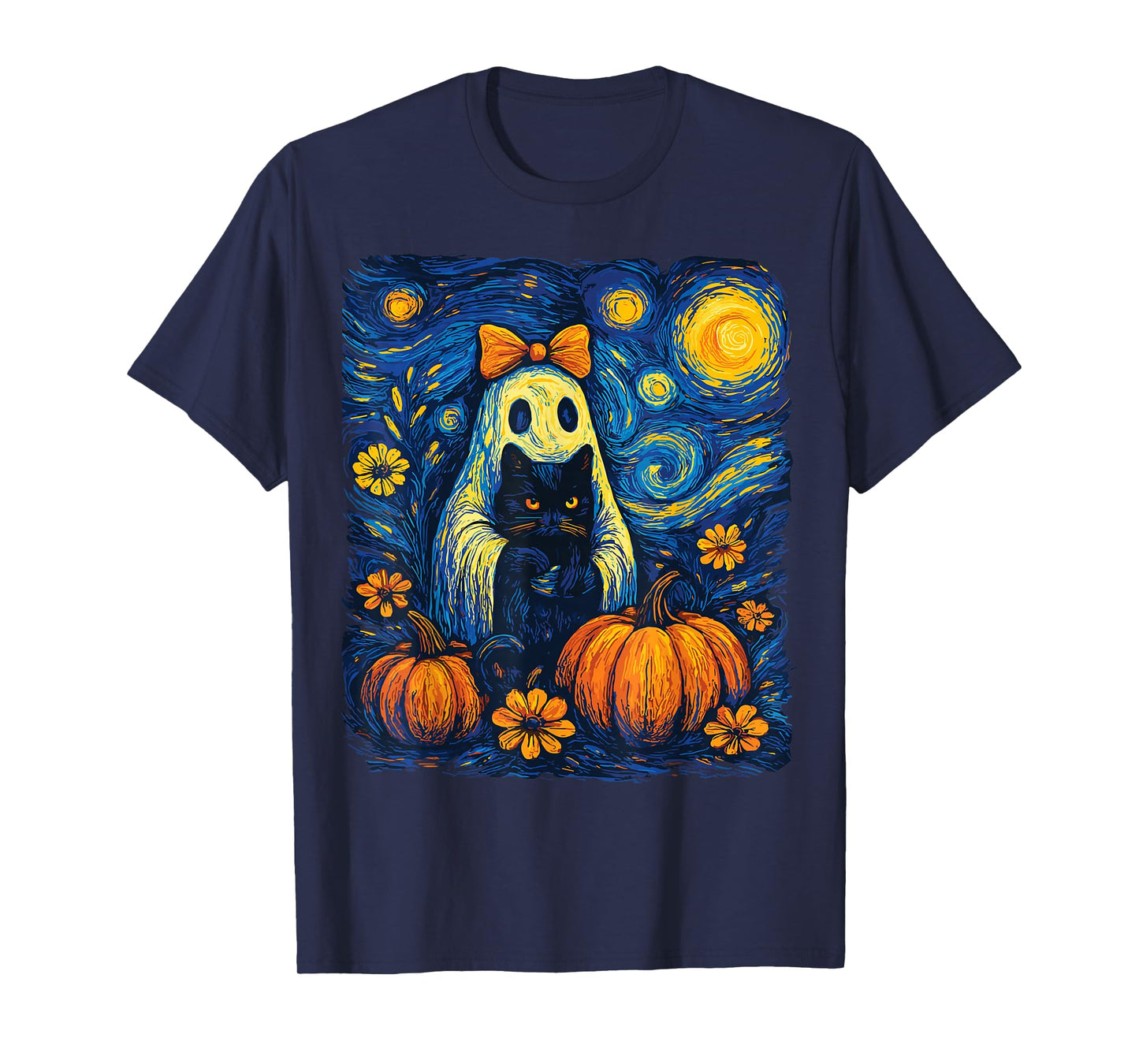 Retro Halloween Ghost Holding Black Cat Costume Men Women T- T-Shirt