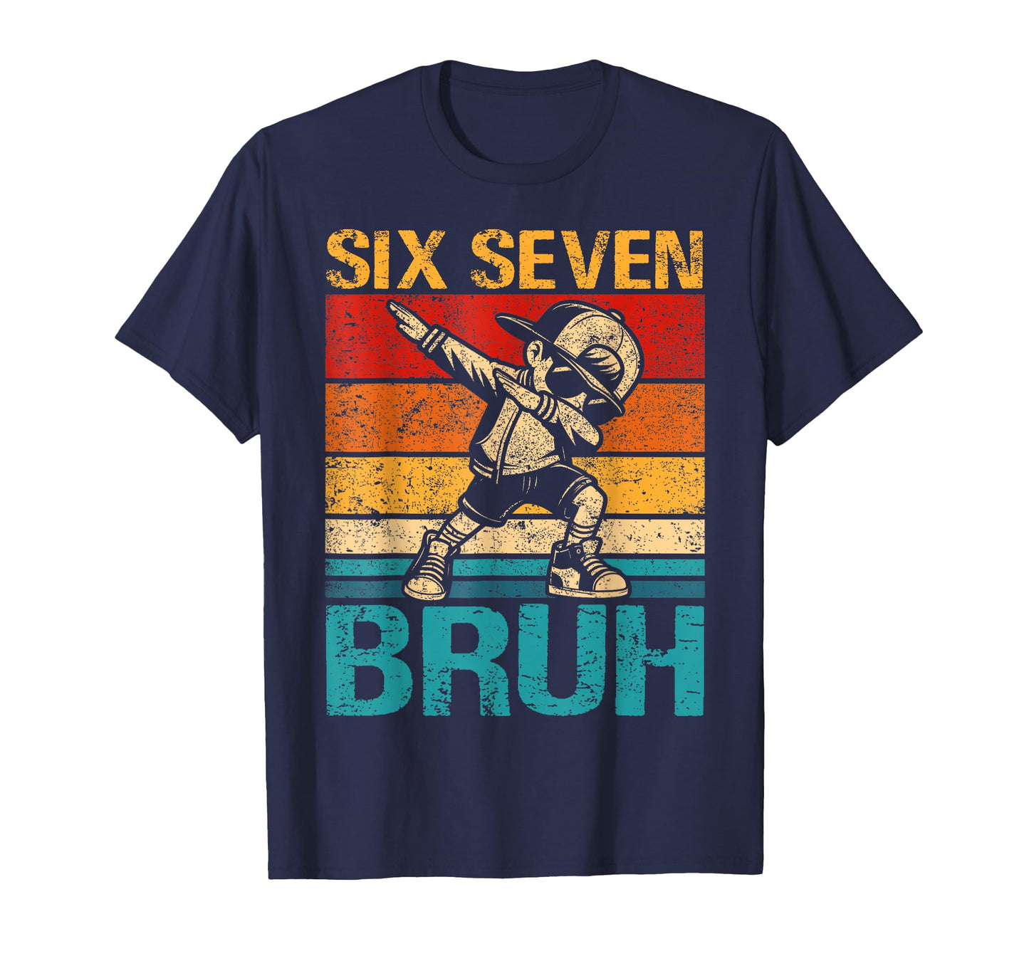 Six Seven 6 7 Bruh Dabbing Boys Kids Retro Vintage Meme T-Shirt