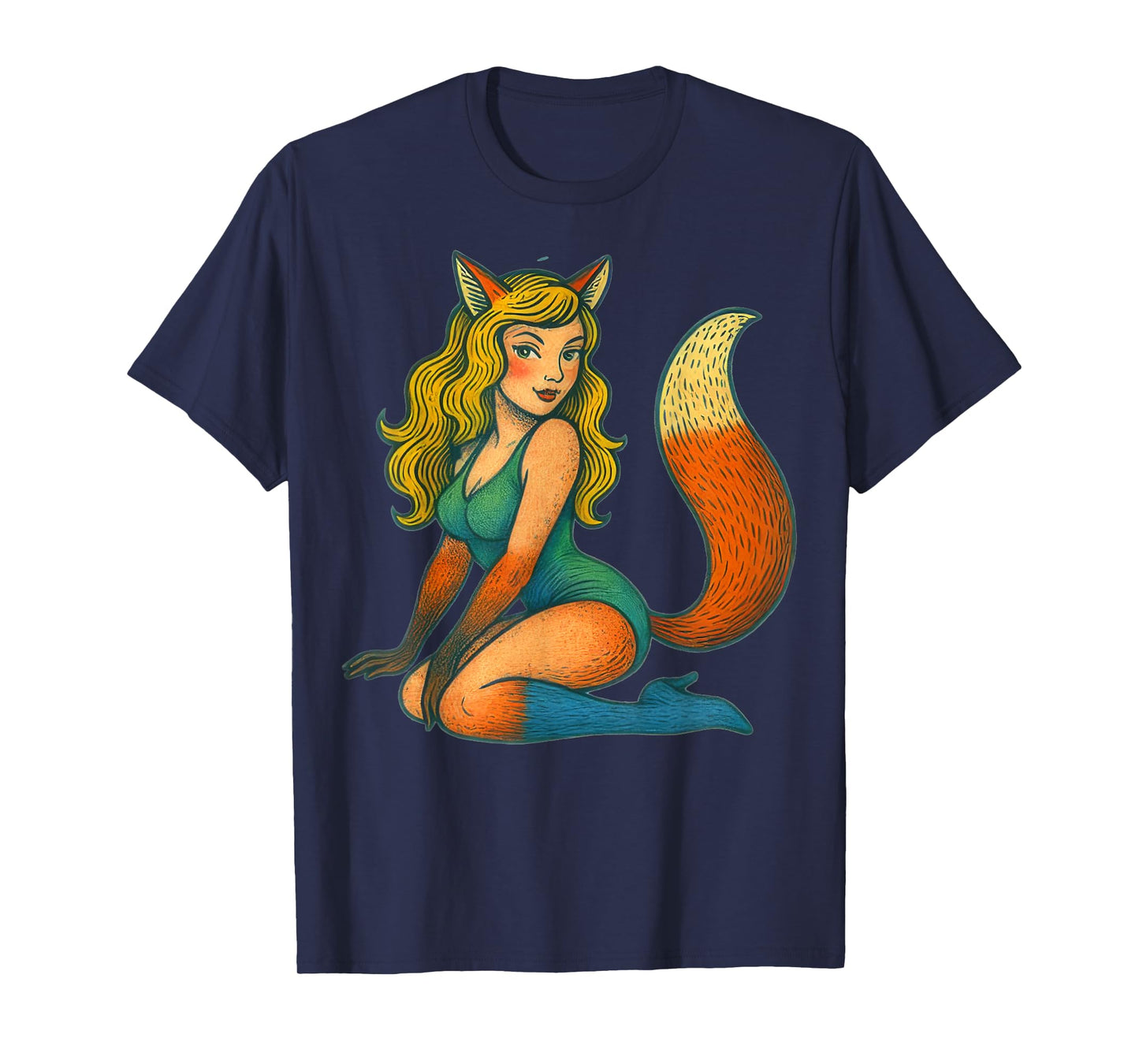Fox Girl Pinup Retro Style Halloween Witch Pinup T-Shirt