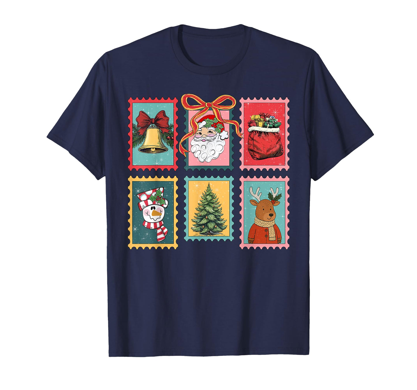 Retro Funny Coquette Bow Christmas Stamps Santa Xmas Holiday T-Shirt