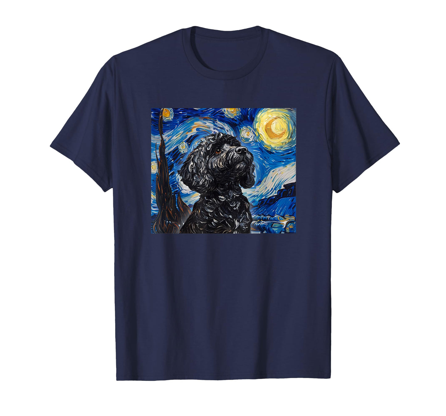 Cute Illustration Painting Starry Night Black Cockapoo Lover T-Shirt