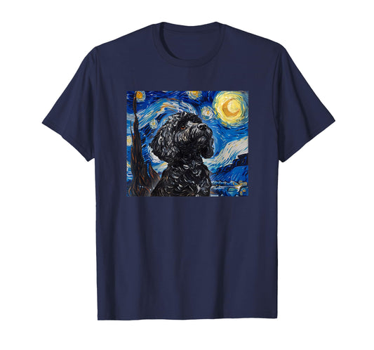 Cute Illustration Painting Starry Night Black Cockapoo Lover T-Shirt