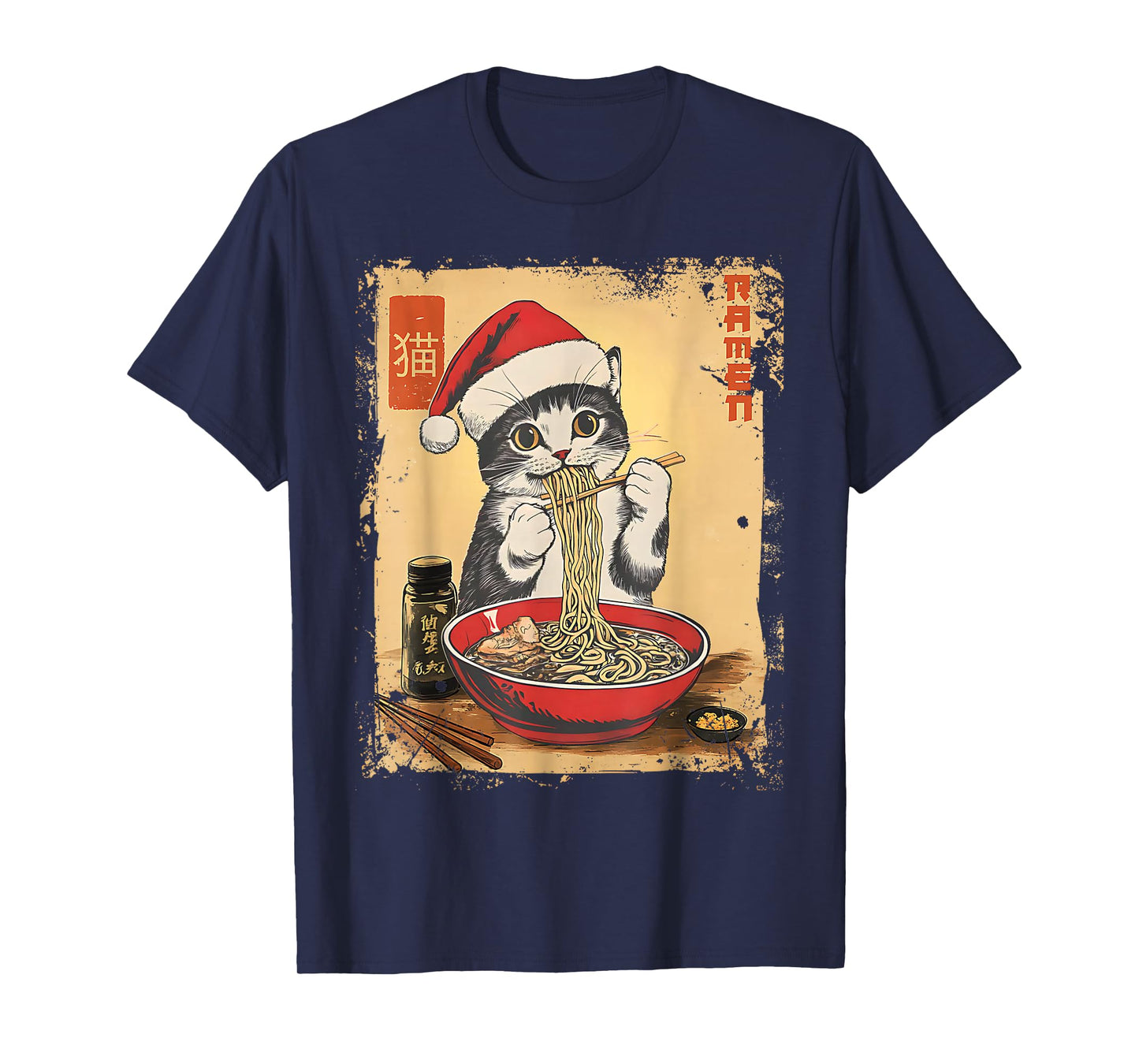 Funny Christmas Santa Cat Ramen Japanese Kawaii Anime Cat T-Shirt