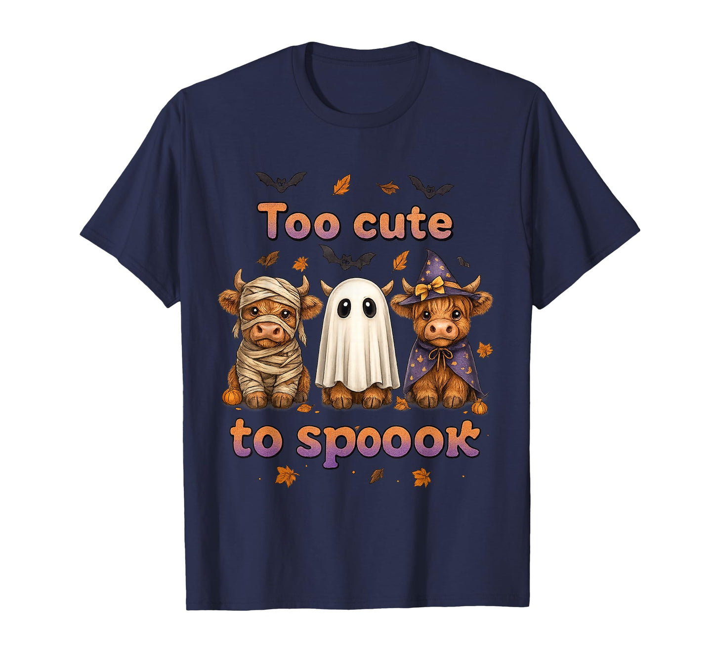 Too Cute to Spook Funny Highland Cow Halloween T-Shirt