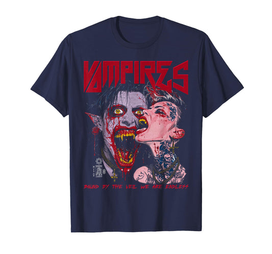Spooky Halloween Vampire Couple Vintage Horror Goth Punk Alt T-Shirt