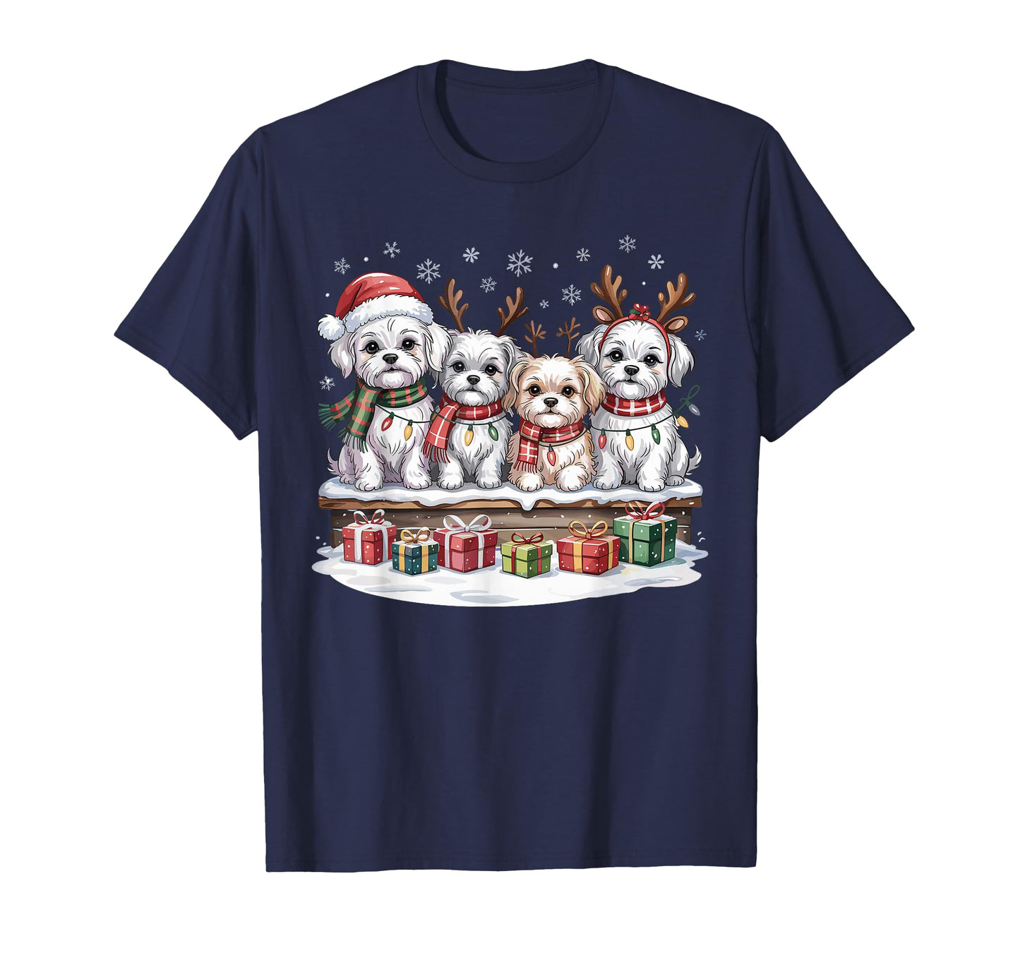 Cute Maltese Christmas Puppies Dog Lovers Funny Holiday T-Shirt