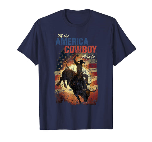 Make America Western Cowboy Again Retro 4th Of July Tee Gift T-Shirt