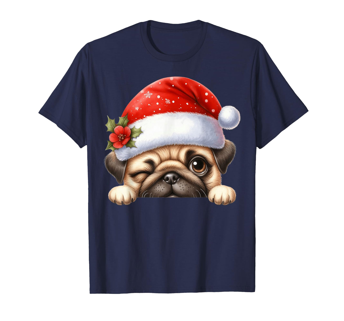 Pug Dog Christmas Santa Hat Dog Mom Dad T-Shirt