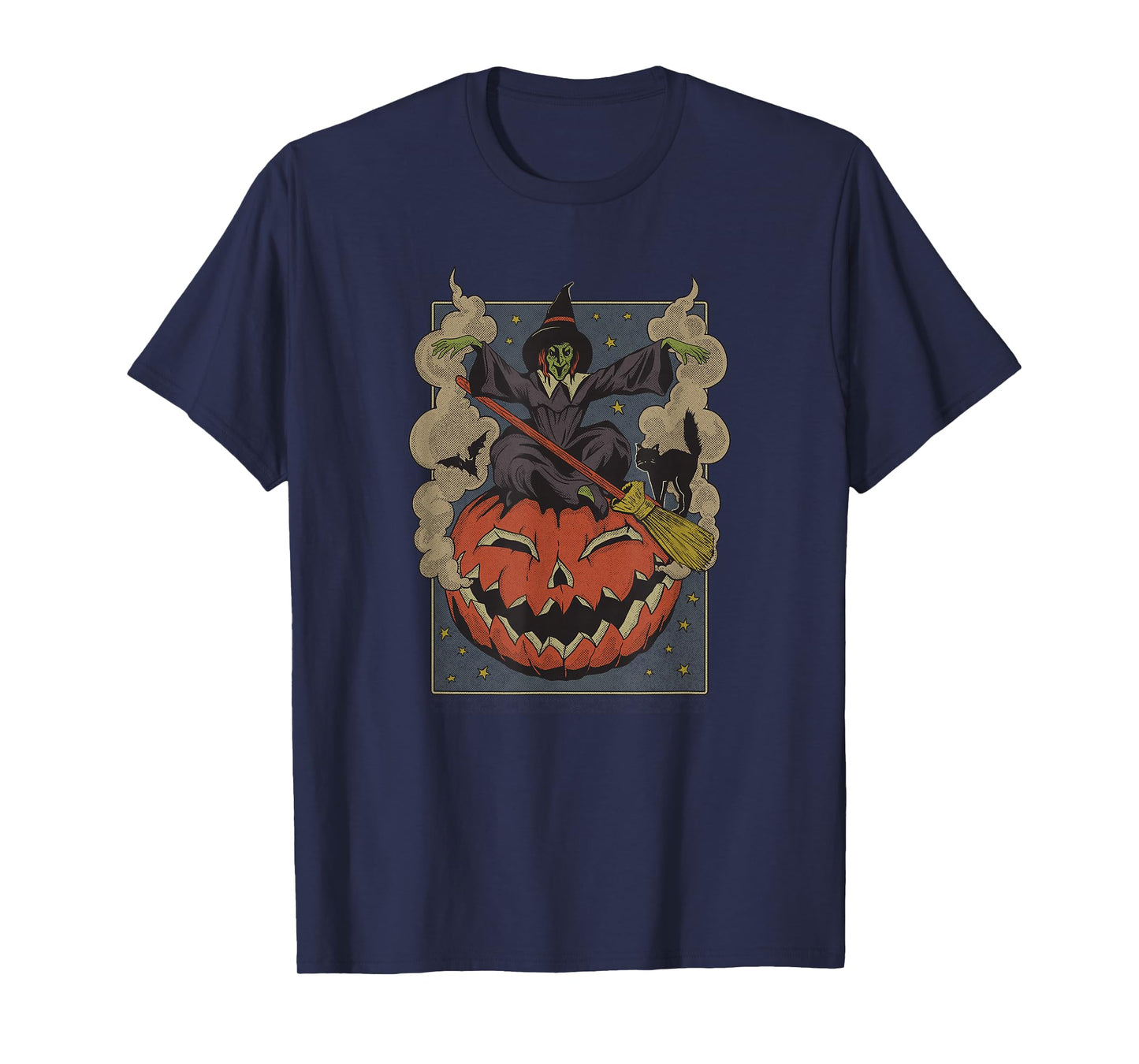 Ripple Junction Vintage Witch and Black Cat Halloween Spooky T-Shirt