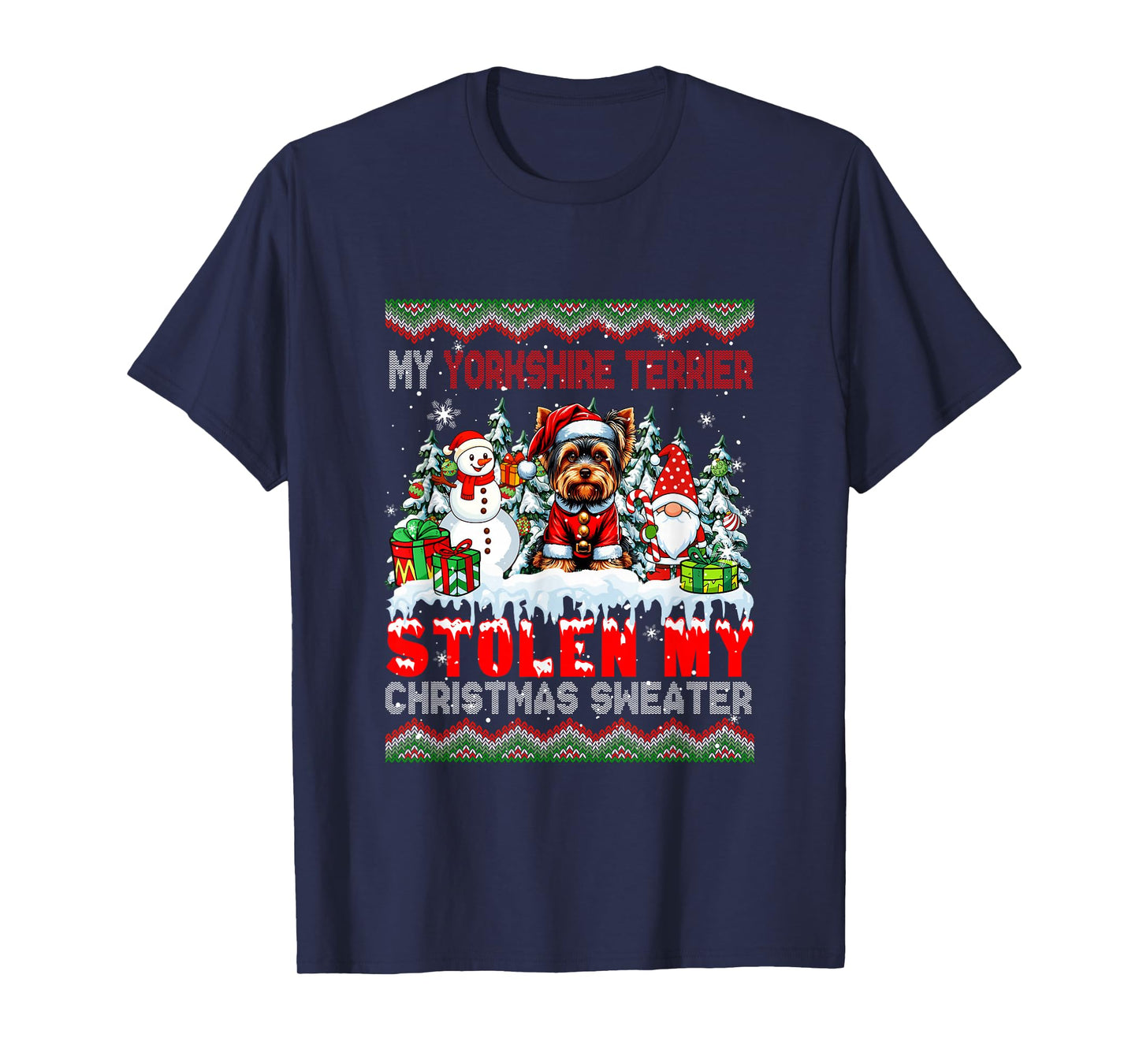 Yorkshire Terrier Stolen Christmas Sweater Santa Dog Gnome T-Shirt