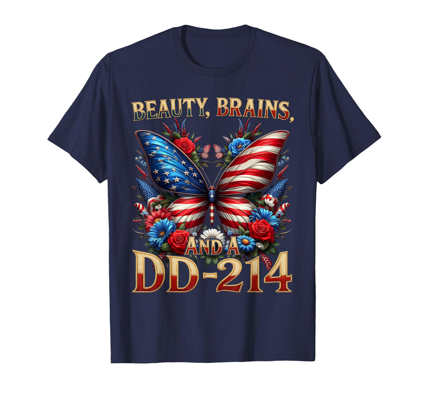 Female Veteran Army Floral Vintage Beauty Brains US T-Shirt