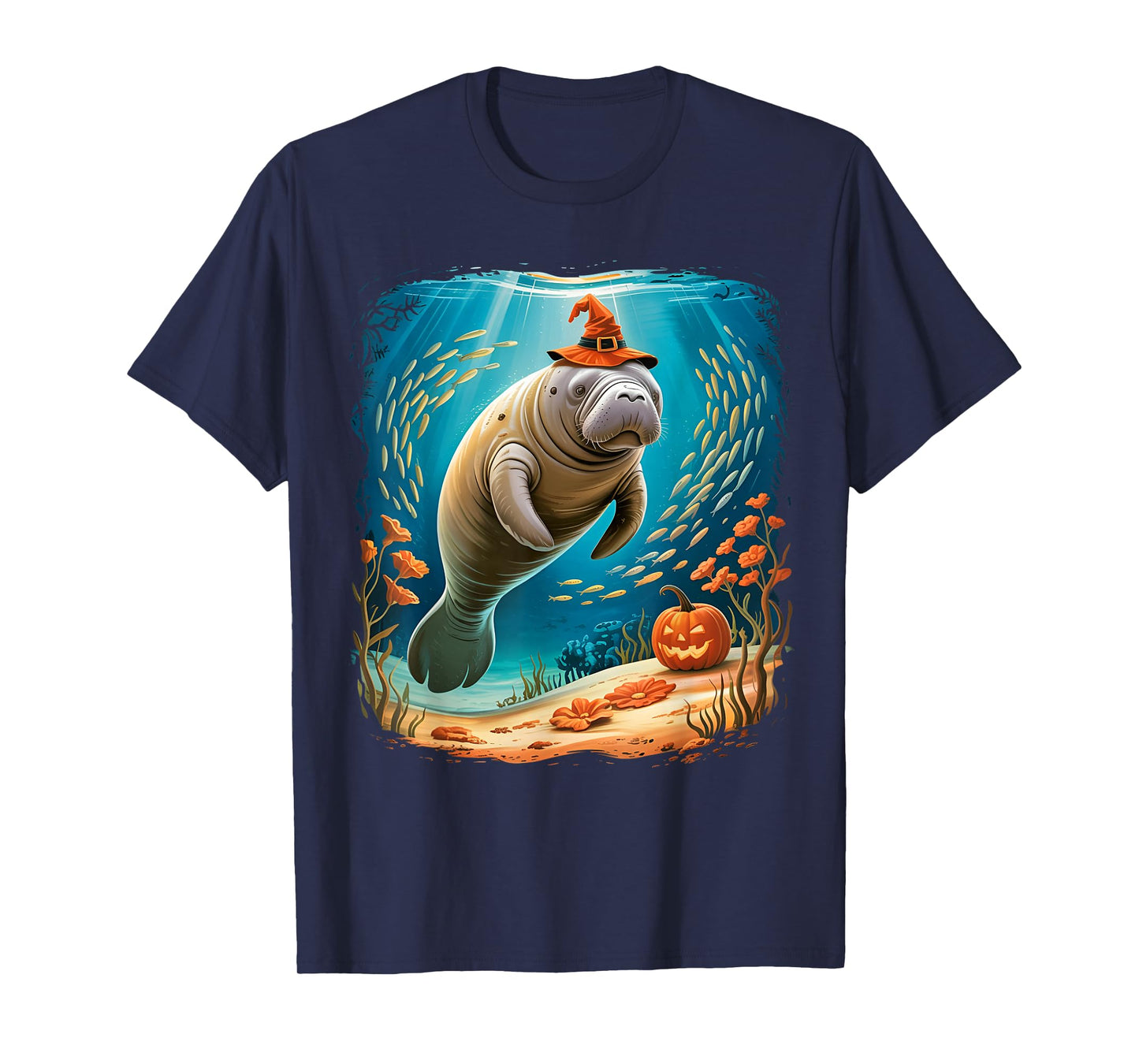 Manatee Witch Hat Pumpkin Halloween Costume Men Women T-Shirt