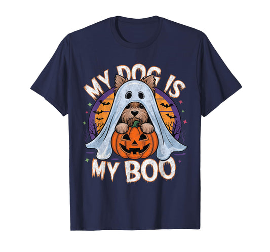 Halloween Dog Costume Vintage Ghost Yorkie My Dog Is My Boo T-Shirt