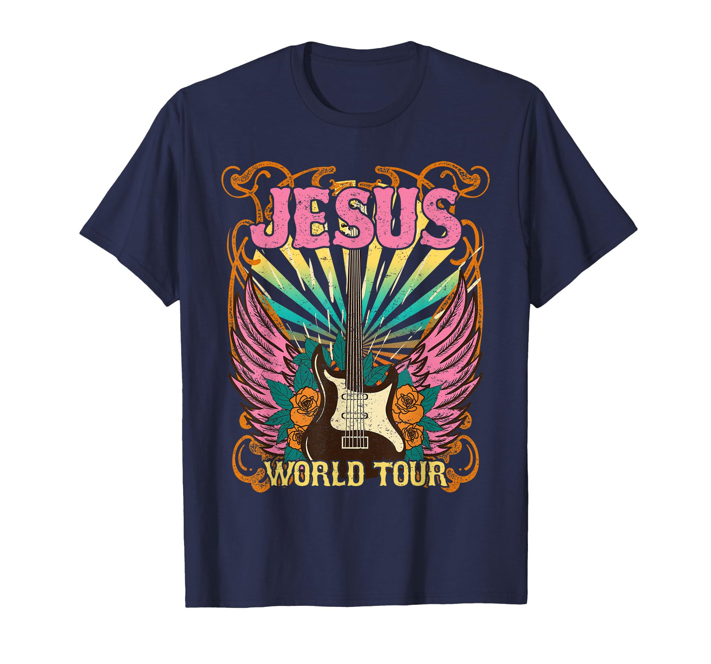 Jesus World Tour Retro 70s 80s Rock Concert Guitar Christian T-Shirt