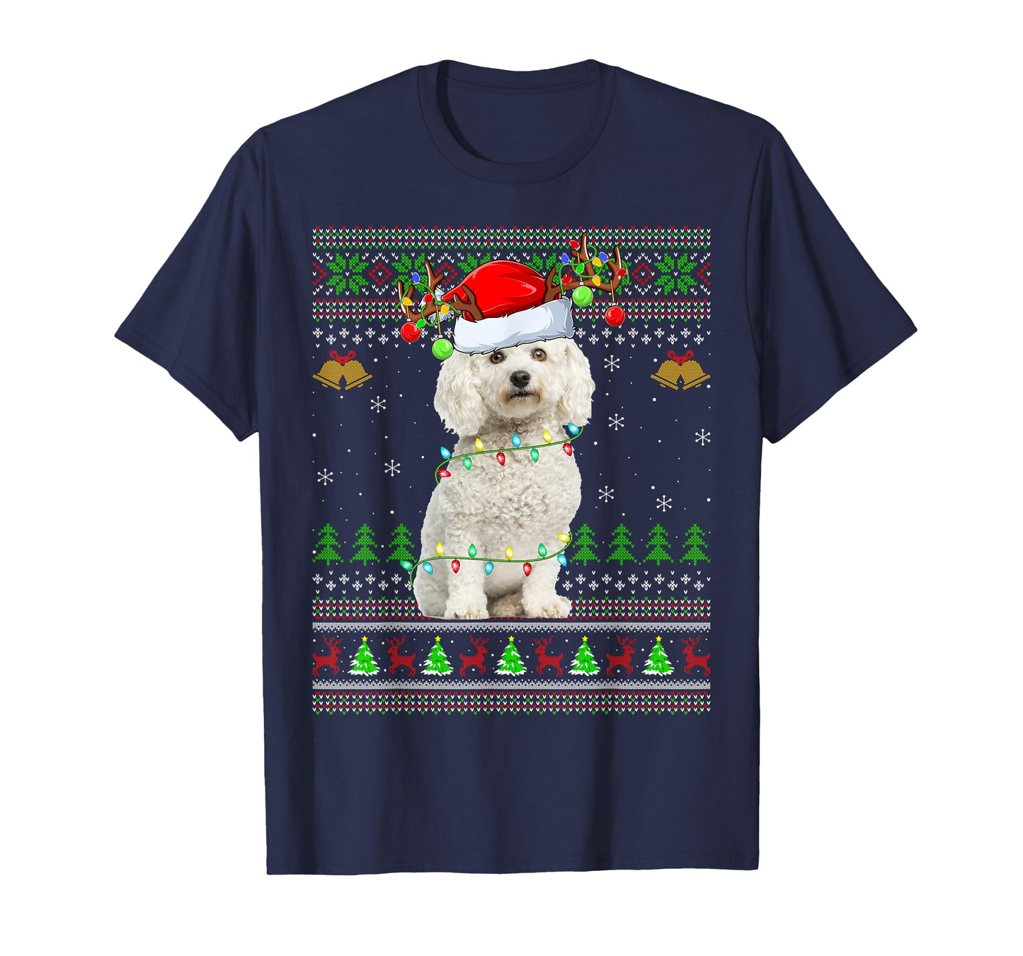 Bichon Frise Dog Ugly Christmas Sweaters Holiday Santa Xmas T-Shirt