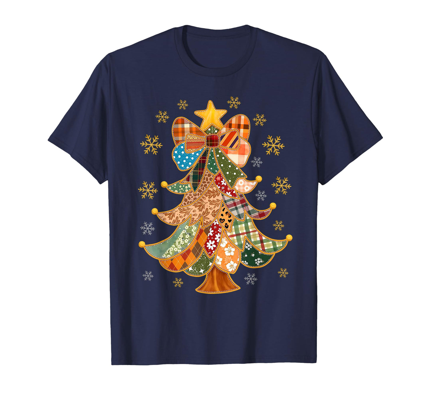 Christmas Tree Patchwork Coquette Bow Xmas Snowflake Holiday T-Shirt