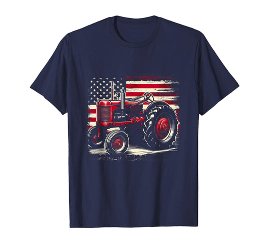 Old Farmall Cub Tractor American Flag Patriotic Farming Farm T-Shirt