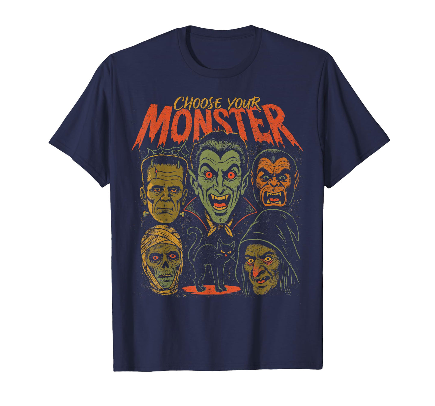 Retro Halloween Monsters Video Game Mummy Cat Werewolf T-Shirt