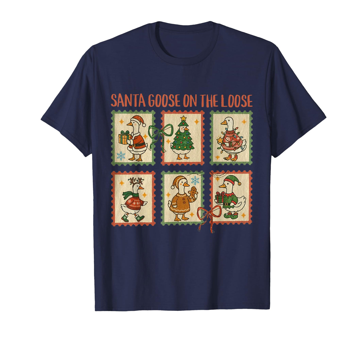 Santa Goose On The Loose Vintage Goose Christmas Stamps T-Shirt