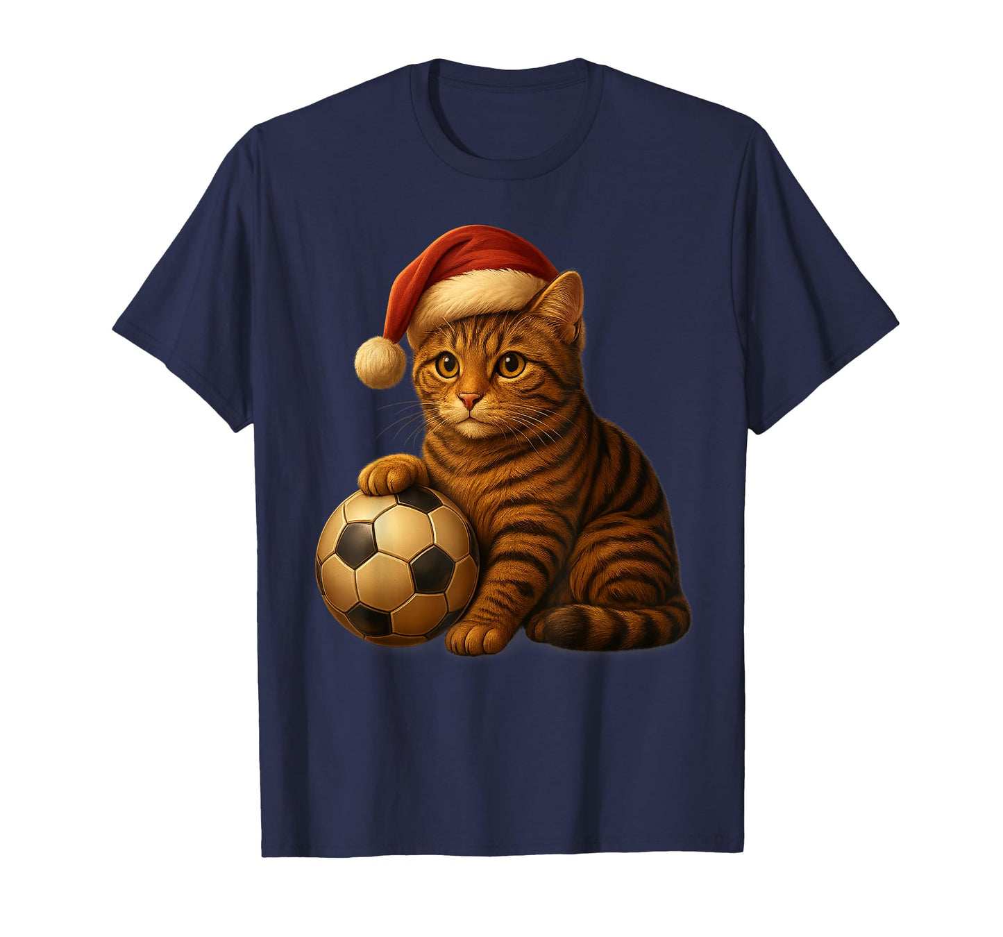 Cat Christmas Tees Santa Playing Soccer Funny Xmas Football T-Shirt