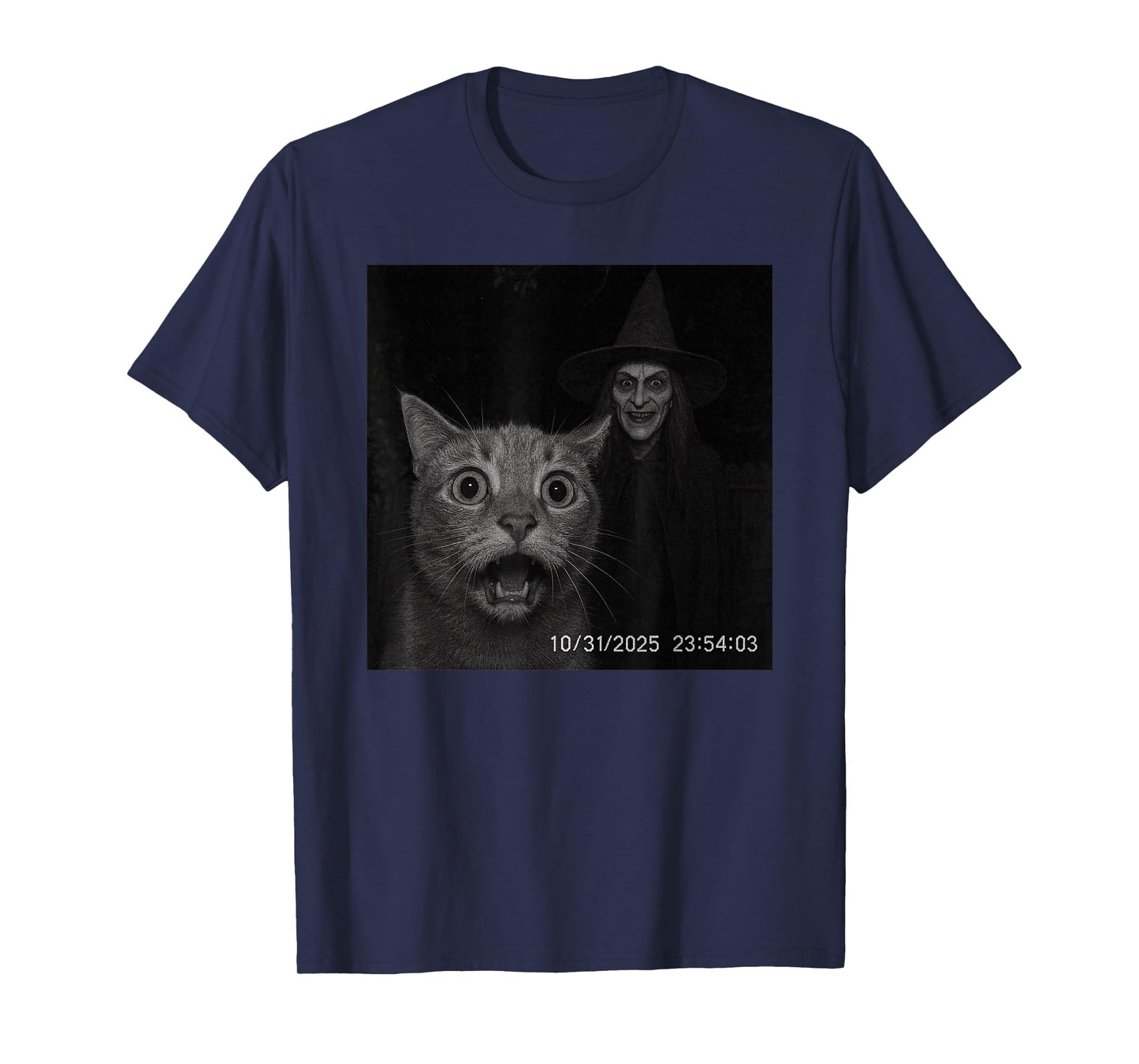 Funny Cat On Security Camera with Witch Halloween T-Shirt
