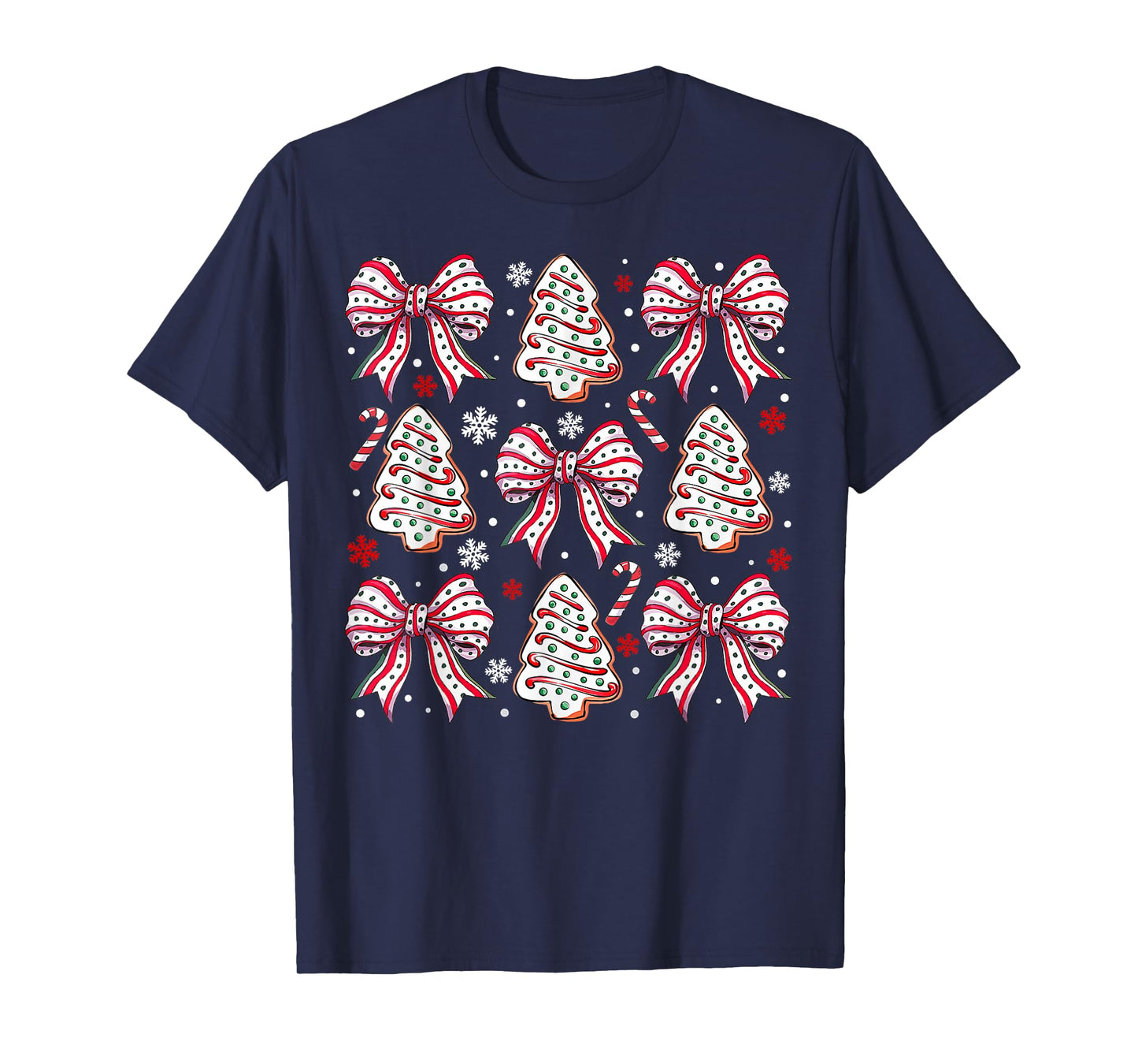 Coquette Bow Tree Cake Candy Cane Merry Christmas T-Shirt
