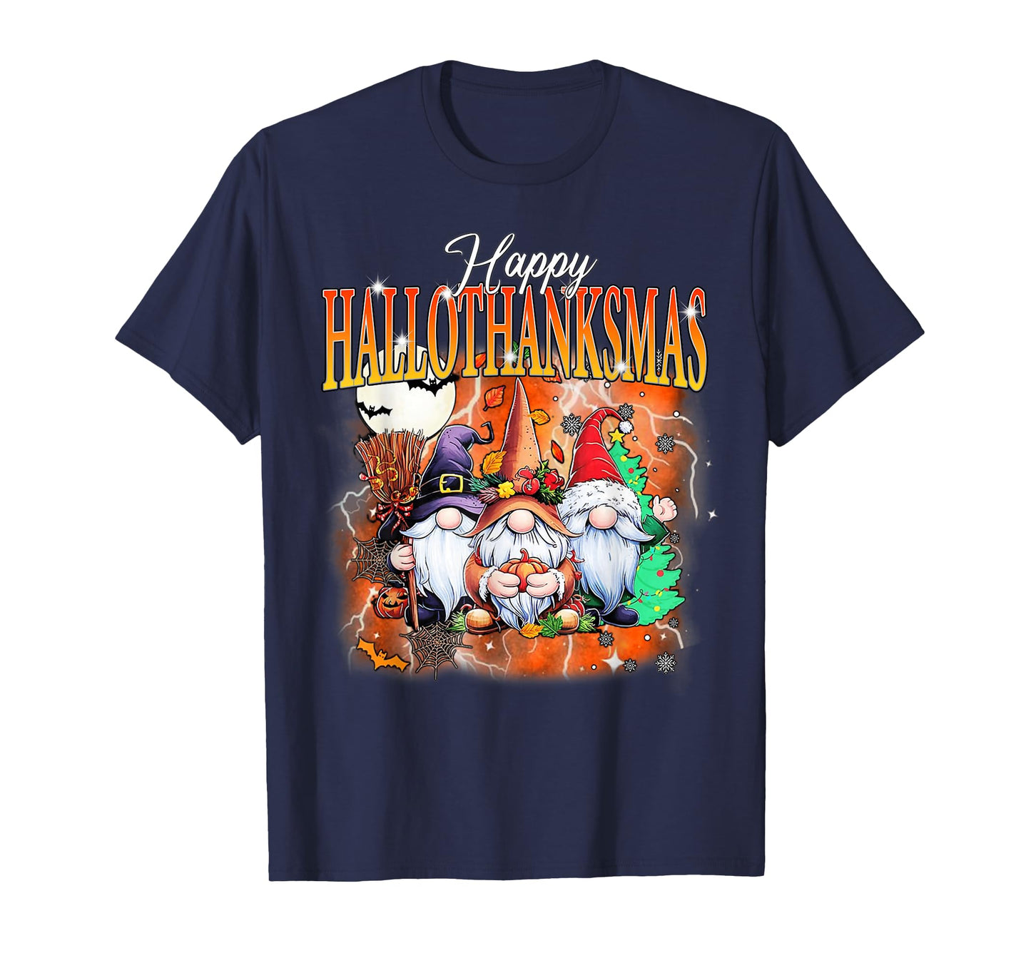 Happy Hallothanksmas Gnomes Lover Halloween Merry Christmas T-Shirt