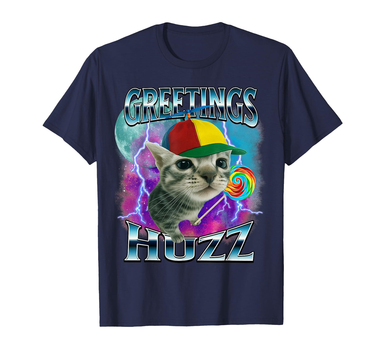Greetings Huzz Funny Cat Meme Lovers Silly Cats Brainrot T-Shirt