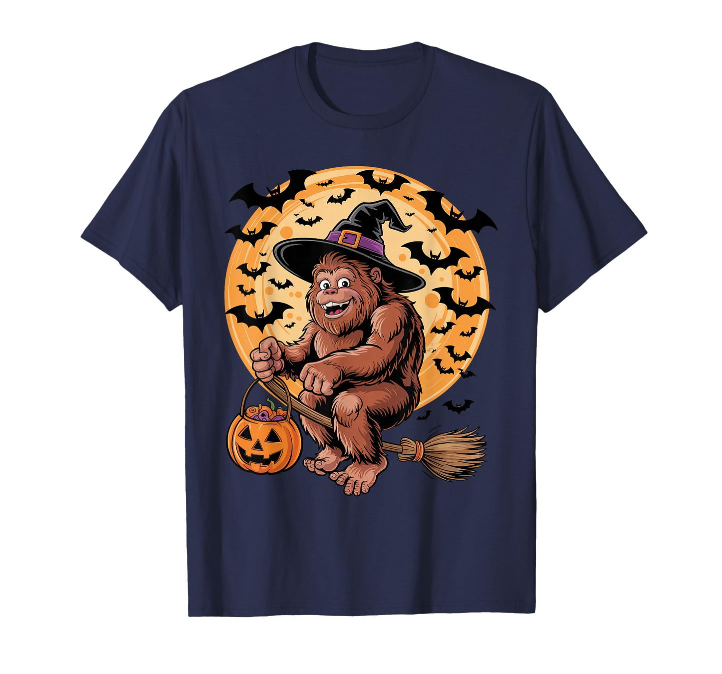 Cute Bigfoot Halloween Witch Hat Jack-o-Lantern Candy Bucket T-Shirt