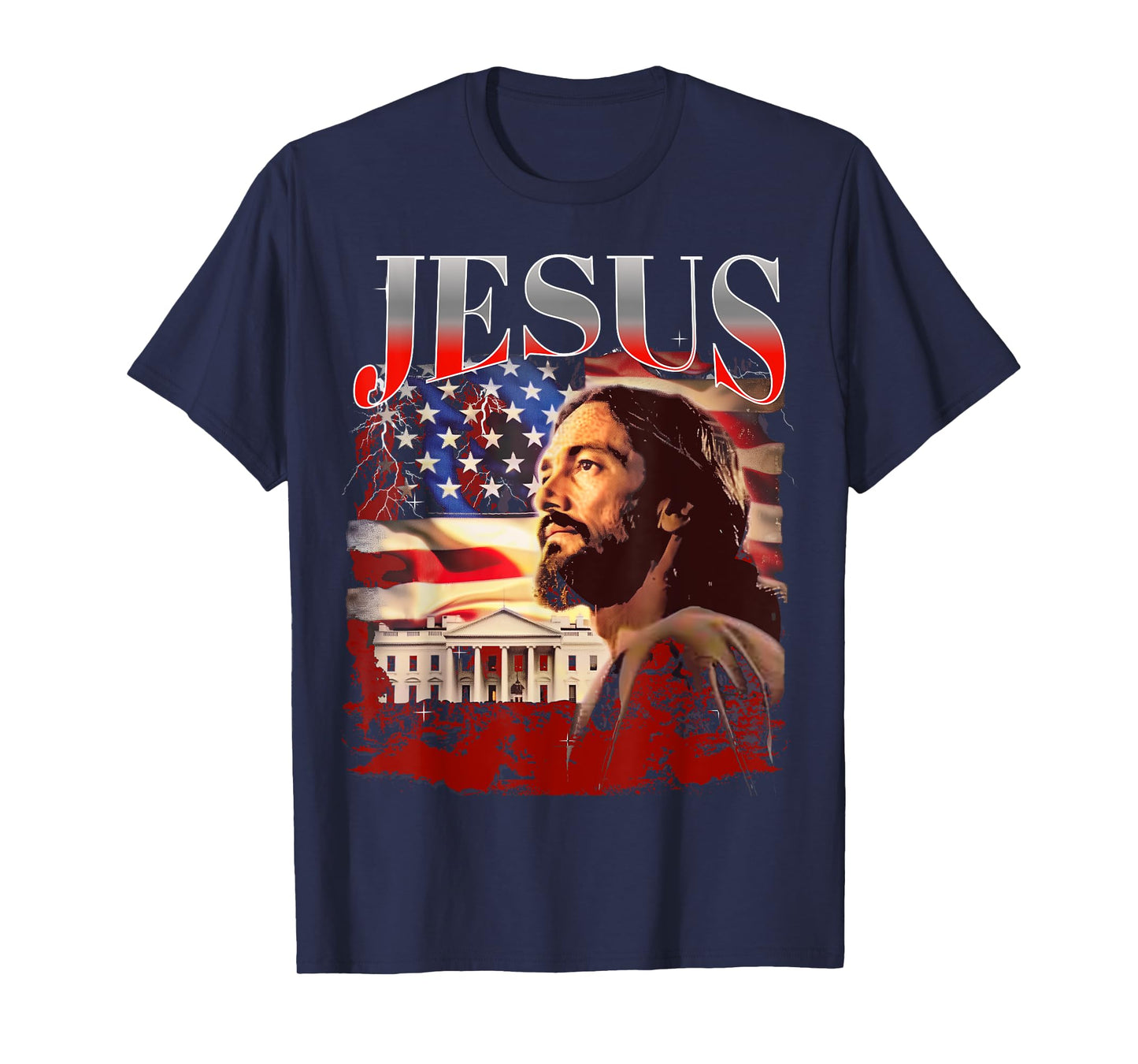Jesus USA America Patriot Meme 90s Bootleg Rap Merch Style T-Shirt